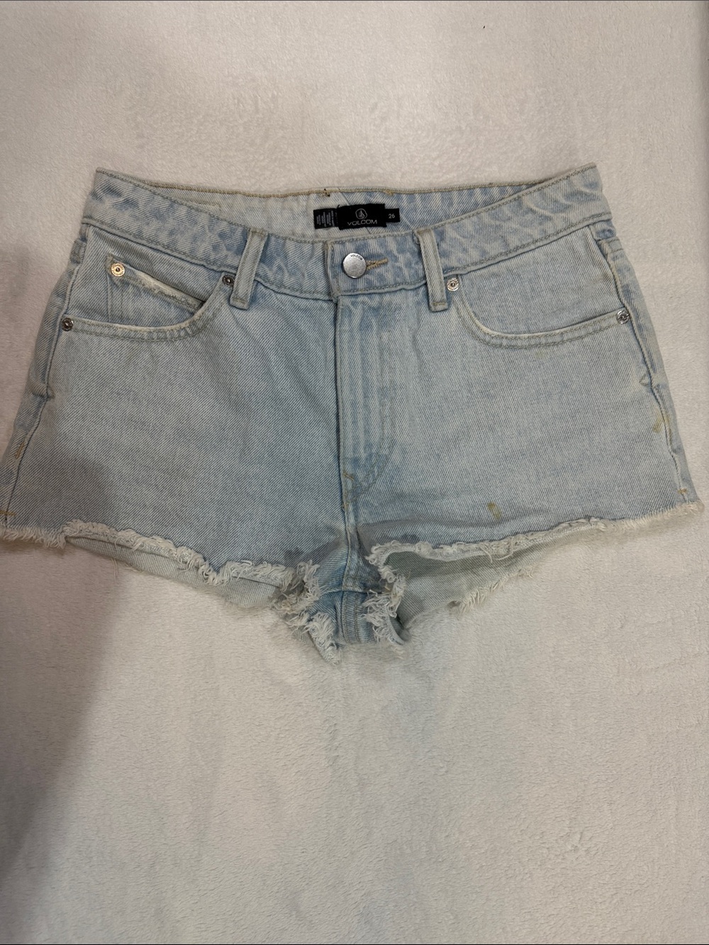 Volcom Light Blue Frayed Hem Denim Shorts